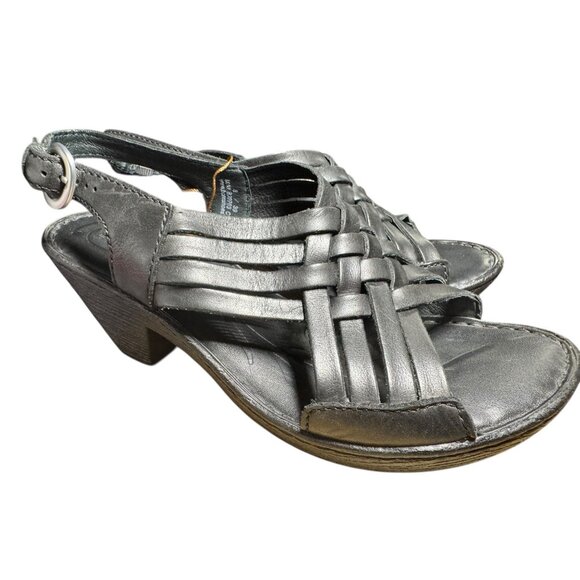 Born Womens MCarrine Black Leather‎ Wedge Sandals NWB - Picture 6 of 10